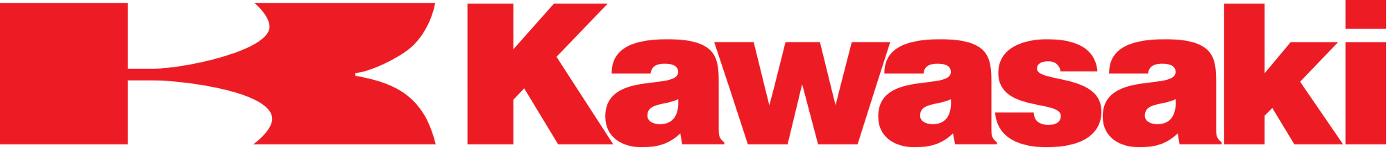 Red Kawasaki logo with stylized "K" design.