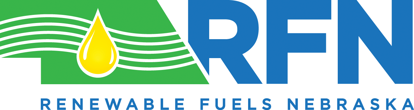 RFN logo with a green triangle, yellow drop, and text "Renewable Fuels Nebraska" in blue.
