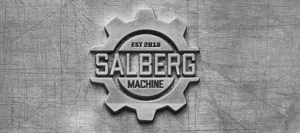 Metallic logo featuring a gear design with "Salberg Machine" text and "Est 2018" inscription.