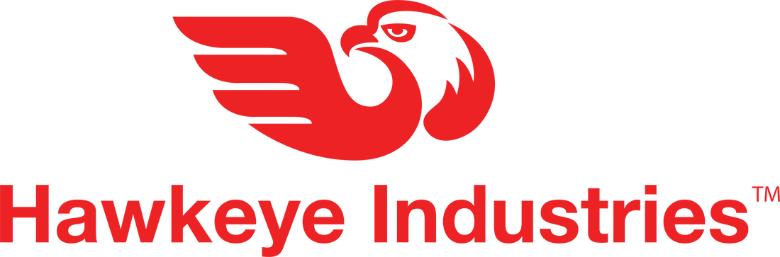 Red Hawkeye Industries logo with a stylized hawk and wings.