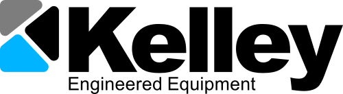 Kelley logo with black text, blue triangle, and gray accent, tagline "Engineered Equipment."