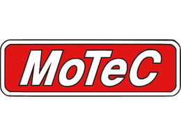MoTeC logo with white text on a red rectangular background.