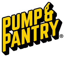 Pump &amp; Pantry logo in bold yellow text on a black background.