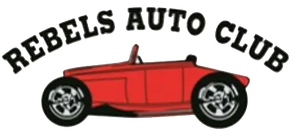 Rebels Auto Club logo featuring a red vintage car with black tires.