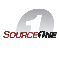 SourceOne logo with a silver gradient number one and red and black text.