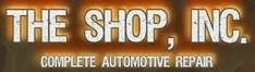 The Shop, Inc. logo with "Complete Automotive Repair" text on a rustic orange background.