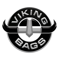 Viking Bags logo with a silver shield and black horns in a circular design.